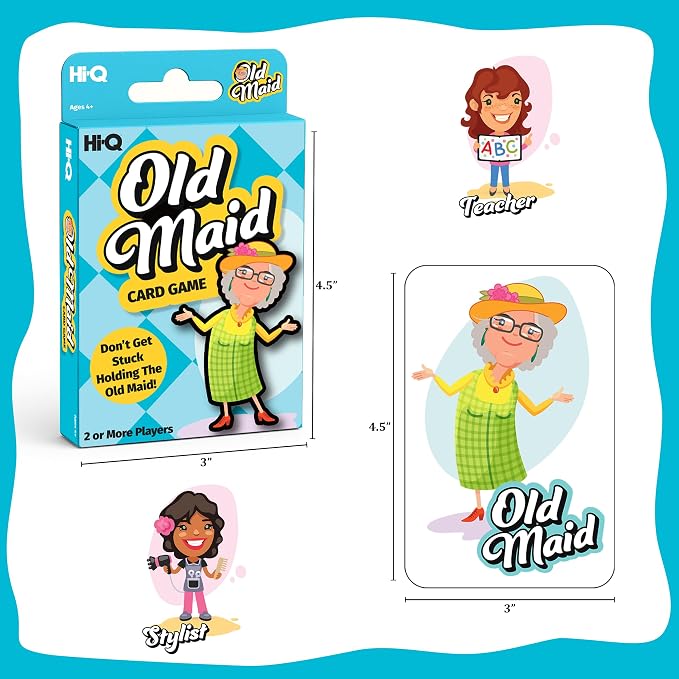 Old Maid Card Game – Classic Matching Game for Kids & Families – Fun Educational Activity for Ages 4+ – 2 or More Players – Includes 37 Whimsical Illustrated Cards and Instructions