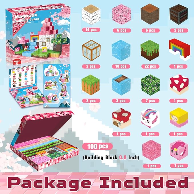 Goody King Magnetic Blocks|100PCS Magnetic Building Cubes,Unicorn Magnet Cubes for Kids Age 3 4 5 6 7 8 9 10, STEM Montessori Stacking Toy, Sensory Tiles Building Birthday Easter Gifts
