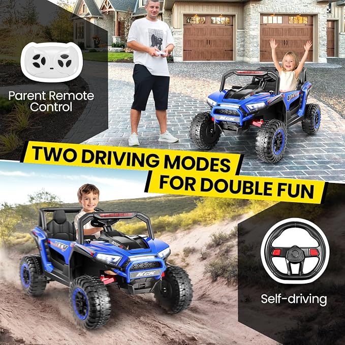 Hikole Power Car Wheels Two Seater, 24V Electric Ride on Car with Parent Remote Control, XXL Wide Seat, Electric Car for Kids Ages 4-8, Driving/Reverse, 4 Wheeler Suspension, Dark Blue