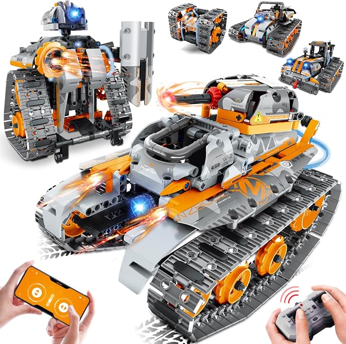 5 in 1 STEM Building Set with LED Light, APP & Remote Controlled Cars Building Toys Kit, RC Robot Tank Sleigh Tracked Racer 554 PCS, Toy Gifts for Kids Boys Girls Ages 6 7 8 9 10 11 12+ Year