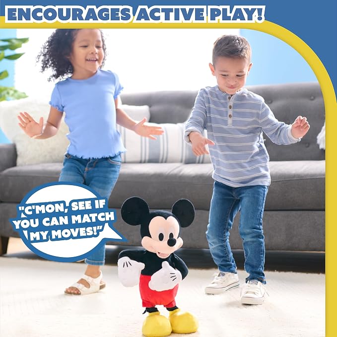Disney Junior Mickey Mouse Hot Diggity Dance Mickey Feature Plush Stuffed Animal, Motion, Sounds, and Games, Kids Toys for Ages 3 Up by Just Play