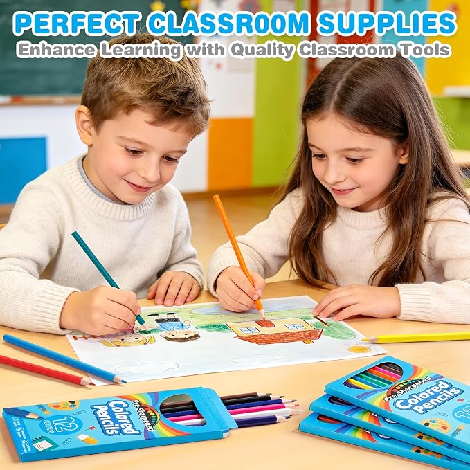 V-Opitos 288 Count Colored Pencils for Kids, 24 Pack Bulk Colored Pencils in 12 Colors, Pre-sharpened Coloring Pencils, Ideal School Supplies & Classroom Prizes, Kids Party Favor