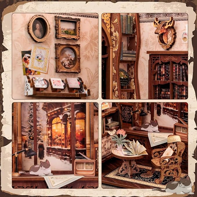 Fsolis Book Nook Kit - Booknook Bookstore (Bookshop Memory) | 3D Wooden Puzzles for Adults and Beginners, DIY Miniature House Kit Bookish Gifts for Women Book Lovers