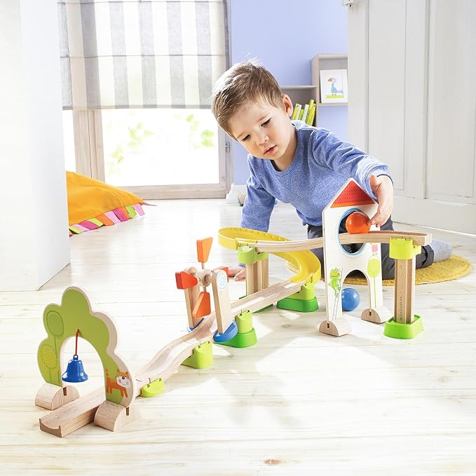 HABA Marble Run Kullerbu Windmill Playset, STEM Toy Building Set for 2-6 Year Olds, Montessori Toys Marble Maze, 25 Piece Ball Track
