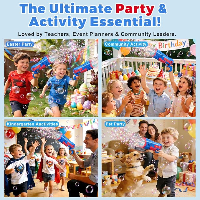 Zerhunt Bubble Gun Machine for Kids: 10,000+ Bubbles/Min Automatic Blower with LED Lights & Leak-Proof Design - Outdoor Summer Toy for Toddlers Ages 3+ - Birthday Easter Wedding Party Favors