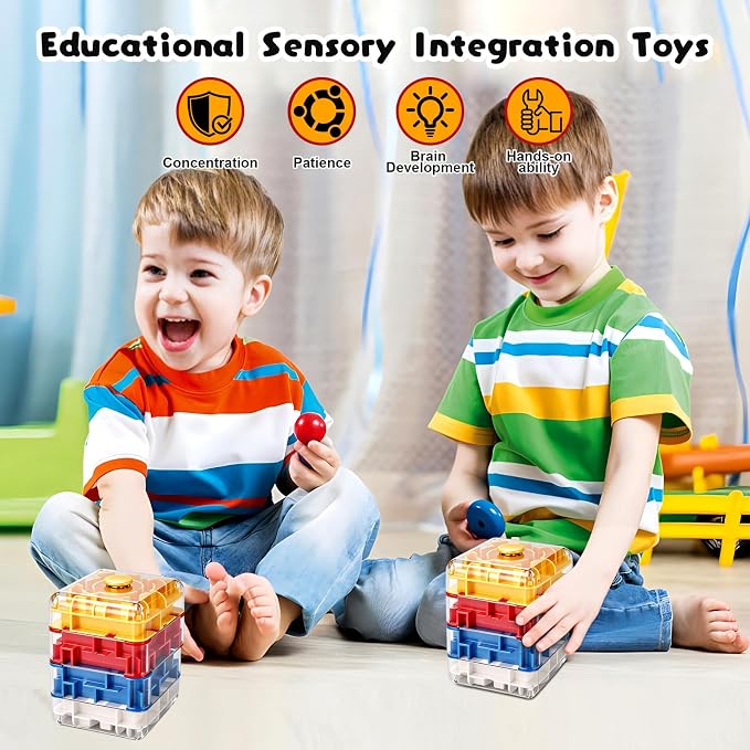 3D Rolling Ball Maze Cube, Large Labyrinth Puzzle, Brain Teaser Toy for Spatial Recognition and Logical Thinking (4 Sections)