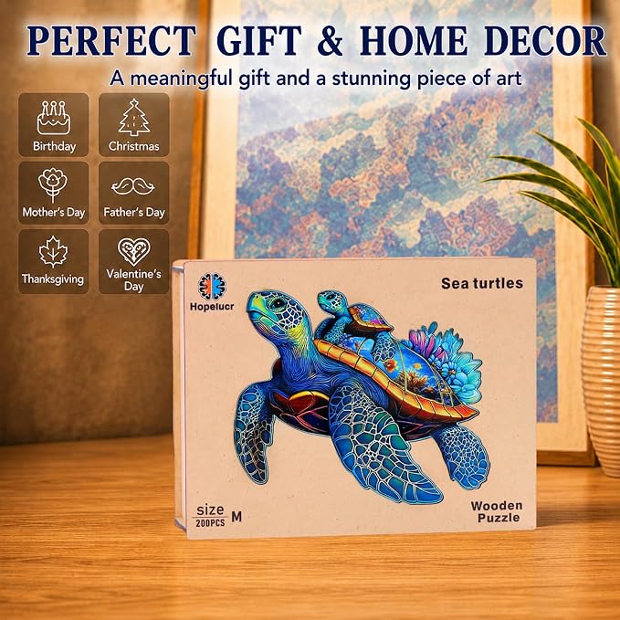 Wooden Jigsaw Puzzles for Adults Teens Kids, Parent & Baby Sea Turtle Wood Puzzle, Wooden Puzzles for Adults, Unique Animal Shaped Puzzle, Fun Challenging Family Games, 500pcs 17.2" x 14.2"