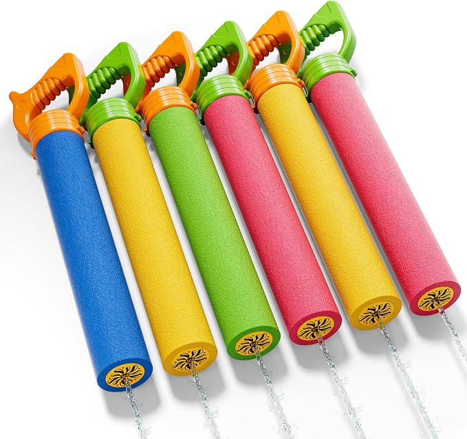 6PCS Toddlers Water Blaster Toys Set for 3 4 5 6 7 Years Old Boys, Assorted Colors Foam Water Guns for Summer Pool Beach Party, Toys Birthday Gifts Outdoor Water Cannon Shooter Toys for Kids 3+