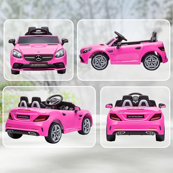 Aosom Mercedes SLC 300 Licensed 12V Ride On Car for Kids with Remote Control, 2 Speeds, Battery Powered Kids Electric Car with Music, Lights, Suspension for 3-6 Years Old, Pink