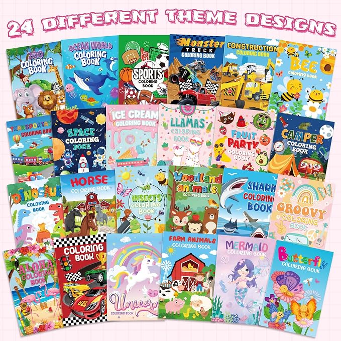 Cinrobiye 24 Coloring Books Bulk with 24 Stacking Crayons Set Mini Activity Books Small Coloring Books for Birthday Party Favors Gifts Goodie Bags Fillers Classroom Travel Activities
