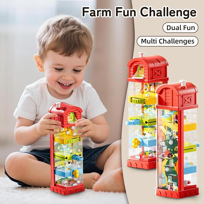Montessori Toys for 2 Year Old - Farm Egg Maze Adventure Game Toy with 5 Fine Motor Activities, Cause & Effect Travel Toy.