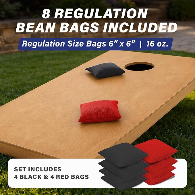 GoSports 4 ft x 2 ft Regulation Size Wooden Cornhole Boards Set with Light Brown Finish - Includes Carrying Case (Choose Your Colors)