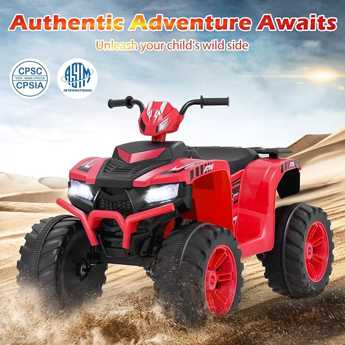 Costzon Kids ATV, 24V Four Wheeler Quad Ride on Car w/Forward/Backward, 2 Speeds, Wireless Connection, Music, Radio, LED Lights, Electric Vehicle Toddler 4 Wheeler for Kids, Boys & Girls 3-8 (Red)