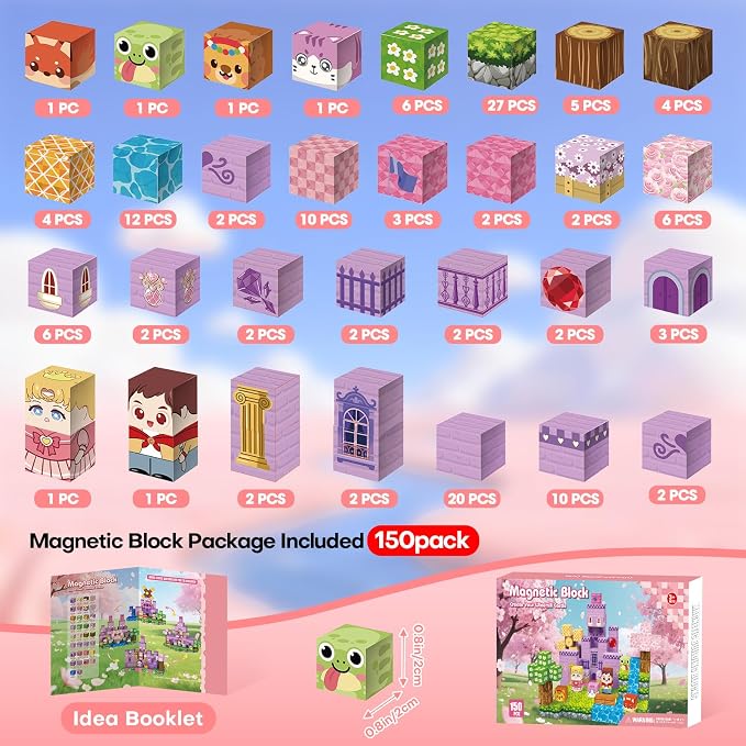 150pcs Magnetic Blocks,Magnetic Building Blocks, STEM Sensory Toys with Princess Castle Build–Creative Magnet Tiles for Toddlers Ages 3+,Boys & Girls–Christmas Birthday Party Kids Gifts