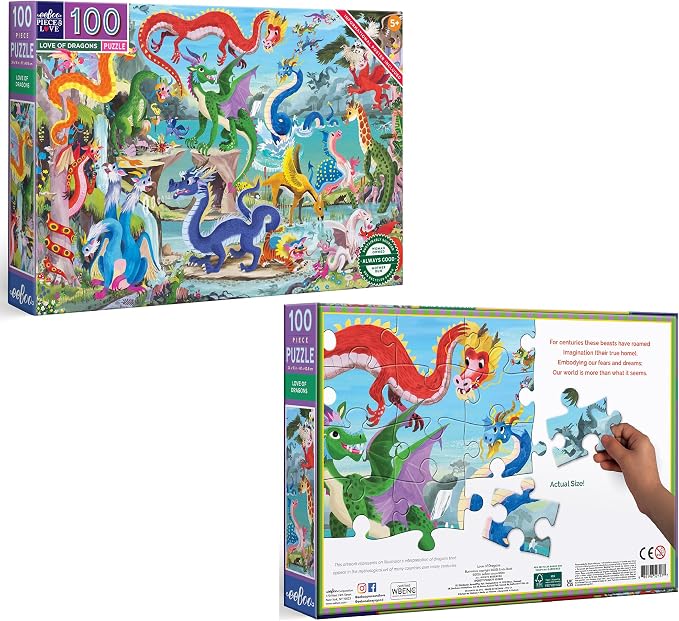 eeBoo 100 Piece Puzzle for Kids - Love of Dragons Children's Puzzle Dragon Themed, Large Pieces for Small Hands to Develop Motor Skills