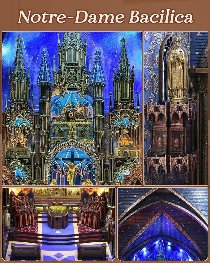 CCCDF DIY Wooden Dollhouse Kit, Gothic Revival Miniature with Dustproof Door, 2-3 Hours Assembly Creative Craft for Adults Bookshelf Decor (Notre-Dame Basilica