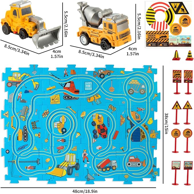 Plastic Puzzles for Kids Ages 3-5 with Toy Car Bulldozer + Cement Mixer, Gift Toys for 3 4 5 6 Year Old Boys Girls, Toddler Puzzles Gift, Critical Thinking Educational Toys