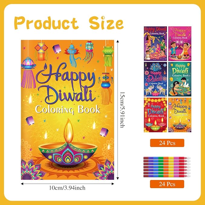 Cinrobiye 24 Set Diwali Festival Activity Set, Coloring Booklets with Stacking Crayons for Cultural Celebration, Party Supplies, Classroom Activity and Festival Event Favor