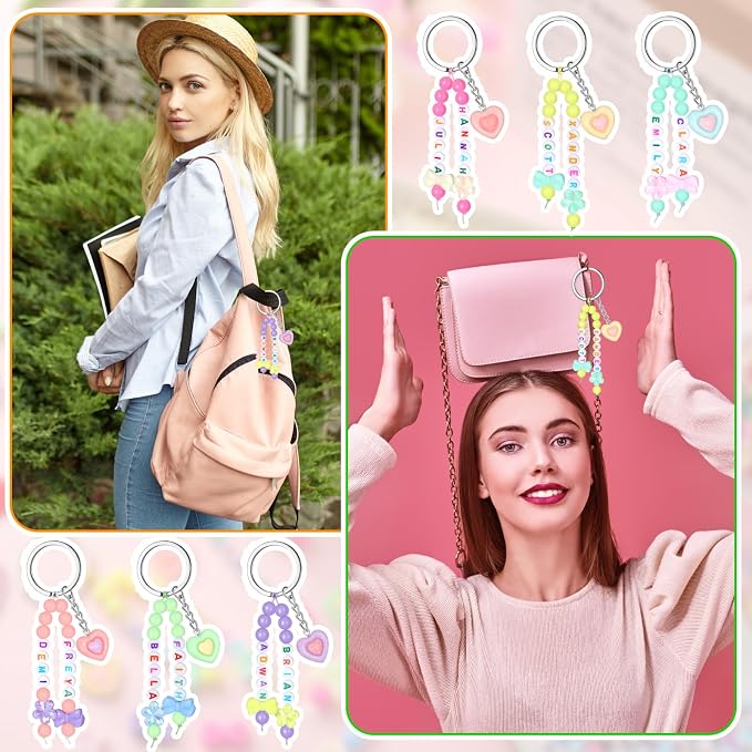 Landical 564 Pcs Bow Heart Keychain Making Kit DIY Name Bead Key Chain Craft Adjustable Letter Beads String Pastel Alphabet Jewelry Backpack Accessories Back to School Gift Favor(Pastel Color)