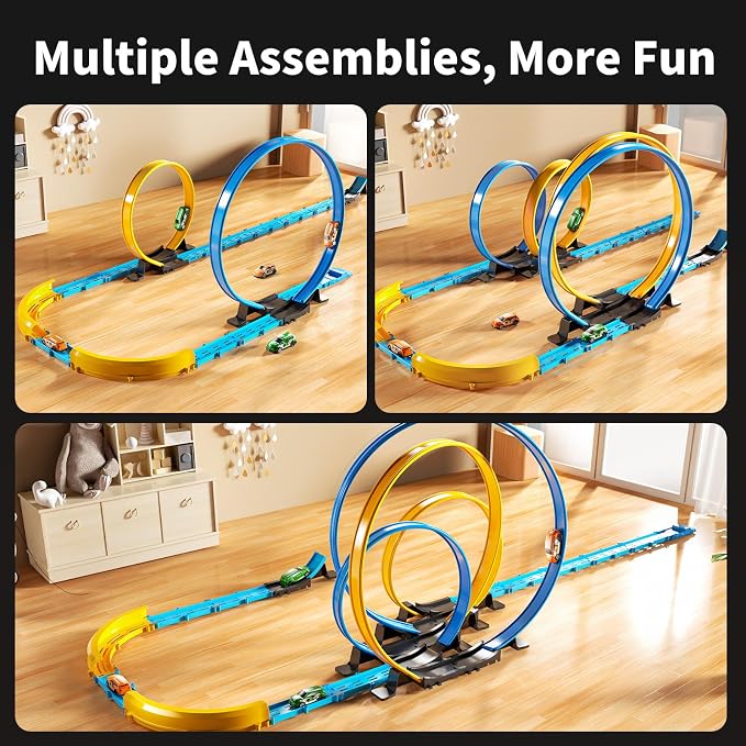 MSKOLER Car Race Track Sets for Kids 3 4 5 6 7 8 9 Years Old - Toy Car Track Set for Boys 3-5 6-8 8-12, Racing Game with 4 Small Cars, Boys Toy, Gifts for Girls 3-8
