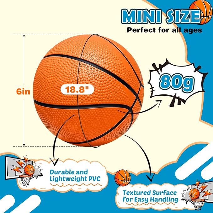 Iyoyo Mini Basketball Set - 5 Pack 6" Small Balls with Pump, Over The Door Mini Hoop Replacements, Toy for Toddlers, Kids, Teenagers, Pool, Indoors, Outdoors