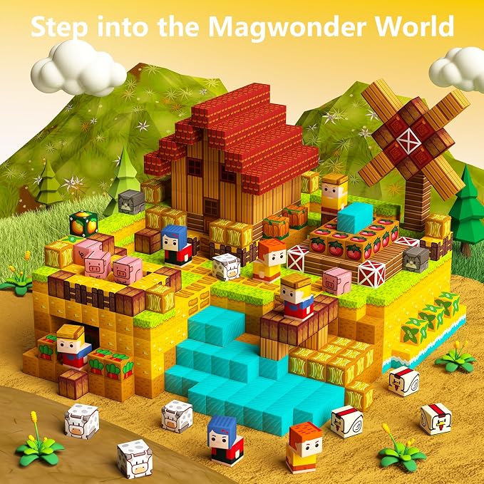 idoot 200PCS Magnetic Building Blocks Set, Farm Themed Animal Magnetic Blocks STEM Toys, Montessori Education for Boys and Girls, Christmas and Birthday Gifts for 3 4 5 6 7 8 9 10 11 12 Years Old