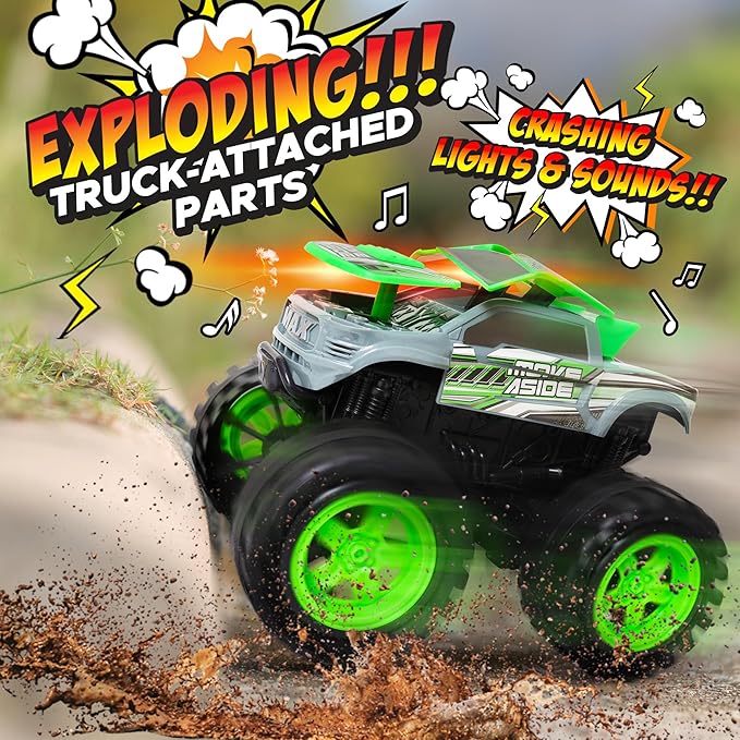 Team Power Exploding Monster Truck Toy with Explosive Crash Sounds and Lights, Smash It Up Again and Again, 8.7” Monster Truck Toys for Boys Kids Ages 3, 4-7 & Above | Toddler Toys Boy Birthday Gifts