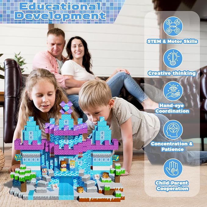 GraceDuck Magnetic Blocks - 150PCS Magnetic Blocks Build Ice Castle - Magnetics Toys for Montessori Toddler Easter Christmas Birthday Gifts - STEM Sensory Toys for 3 4 5 6 7 8 9 10 Year Old Girls