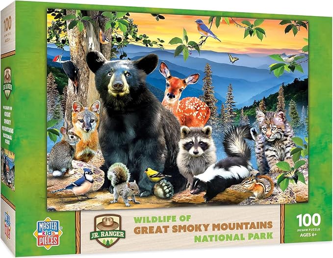 MasterPieces – 100 Piece Jigsaw Puzzle for Kid 6+ Years, Wildlife of Great Smoky Mountains National Park, Educational and Fun Game, Gift Idea for Children, 19" x 14"