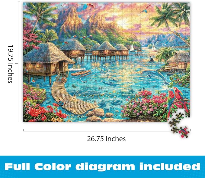 Buffalo Games Chuck Pinson Tropical Oasis 1000 Piece Jigsaw Puzzle - 26.75 x 19.75 in, Ages 14+, Classic - Recycled Board & Poster - Beach Scene - 1000 Piece Puzzle for Adults