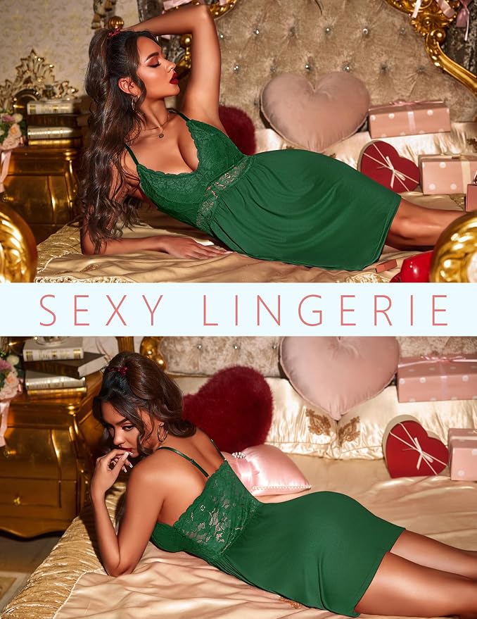 Ekouaer Lingerie for Women Sexy Nightgown Lace Trim Sleep Dress Chemise Nightgowns Sleeveless Night Gown Sleepwear S-3XL