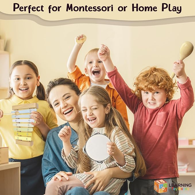 Toddler Musical Instruments Set Montessori Wooden Baby Toys | Sensory Music Toys for Toddlers |Educational Kids Instruments | Natural Wood, Non-Toxic | Ages 3+ | Gift for Boys & Girls