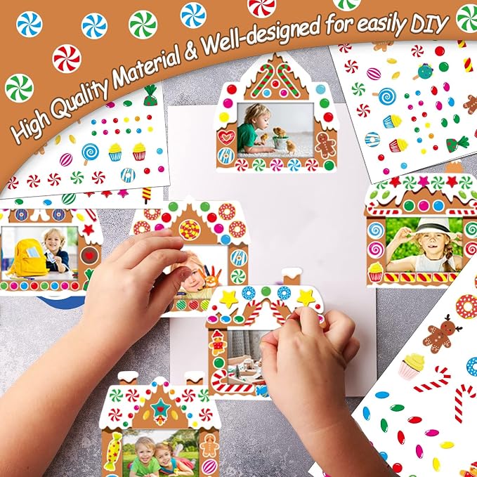chiazllta 30 Packs Christmas Picture Frame Craft Kits for, Xmas DIY Gingerbread Candy Craft Holiday Art Favor Home Class Game Activities for