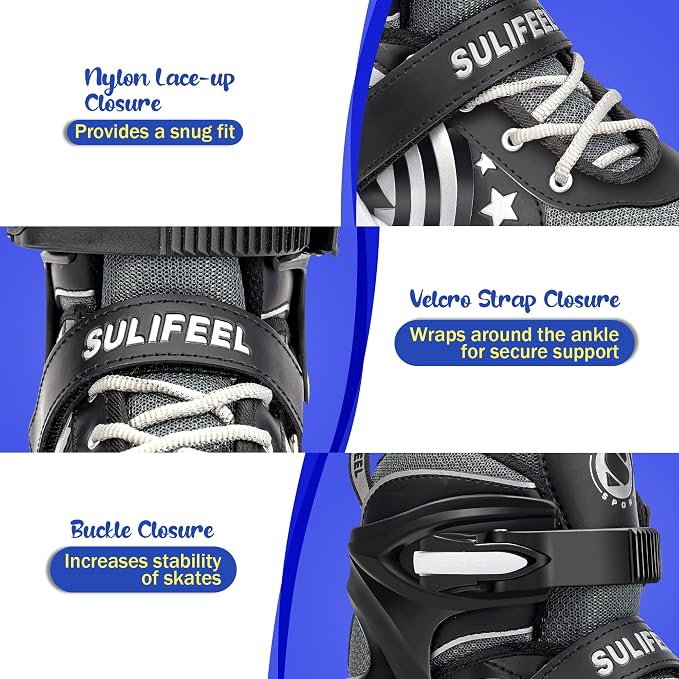 SULIFEEL Rainbow Unicorn 4 Size Adjustable Roller Skates for Girls Boys for Kids Ages 3-5 5-8 6-12 Children Skates Indoor Outdoor