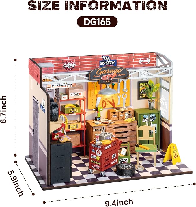 Rowood Miniature House Kit,DIY Miniature Dollhouse Craft Kits for Adults,Mini House Kits with LED,Birthday for Ages 14+(Garage Workshop)