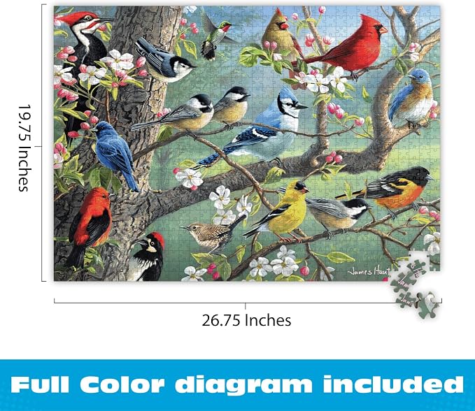 Buffalo Games Hautman Brothers - Birds in an Orchard - 1000 Piece Jigsaw Puzzle for Adults - 26.75 x 19.75 in, Poster Included - Precision Cut Pieces - Jigsaw Puzzles for Adults - Bird Scene