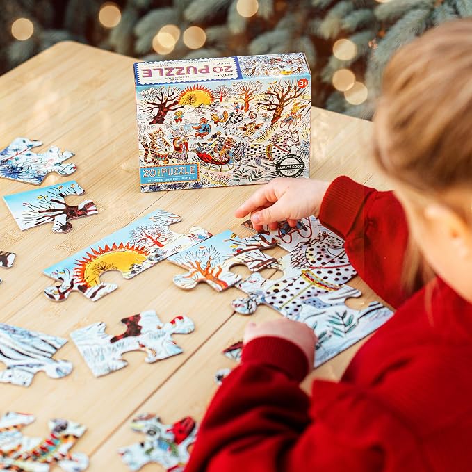 eeBoo 20 Piece Giant Floor Puzzle - Winter Sleigh Ride Children's Puzzle Sleigh Themed, Large Pieces for Small Hands to Develop Motor Skills