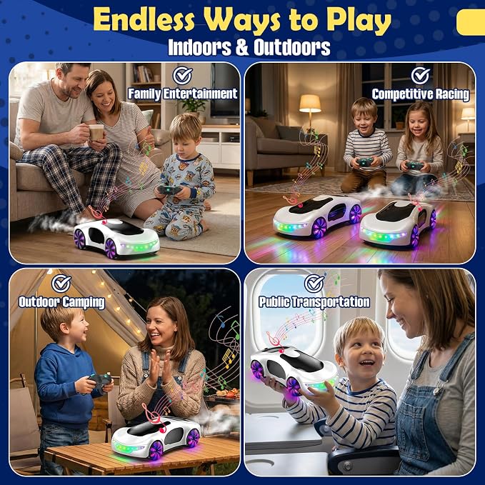 HuiJuKeJi Gesture Sensing RC Stunt Car with USB Charging Dock, 360° Rotate Drift Car, 2.4GHz Dual Remote Control, Cool Spray Mist & LED Lights, Birthday Gift for Kids Boys Girls Age 6-12