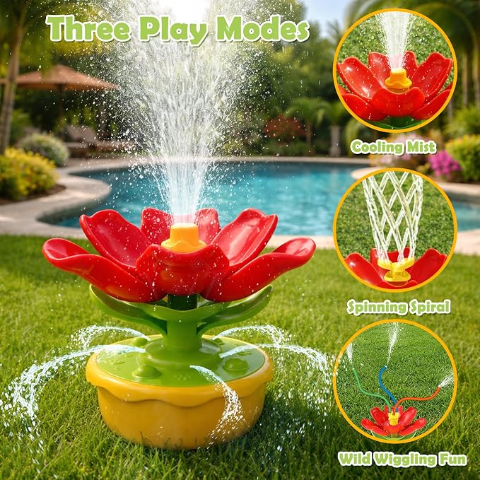 Sprinkler for Kids Outdoor Water Toys: 3 in 1 Flower Toddler Sprinkler Toy, Summer Outside Yard Water Game Toys Attaches to Garden Hose Splashing Fun Toys for 3 4 5 6 7 8 Year Old Boys Girls Gifts