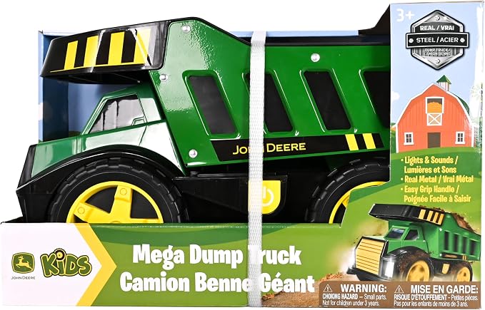 John Deere 16" Steel Dump Truck, Realistic Lights & Sounds, Heavy Duty Metal Truck Bed, Extra Large Wheels, Rugged Construction Vehicle Toy for Kids, Ages 3+, Indoor and Outdoor Play