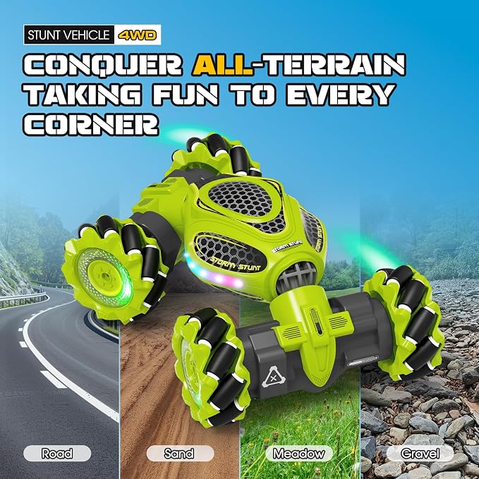 Gesture Sensing RC Stunt Car, Remote Control 2.4GHz 4WD Hand Controlled Car Toys for Boys and Girls Age 6-12, 360° Rotating Drift RC Cars with Lights and Music, Ideal Birthday and Christmas Xmas Gift
