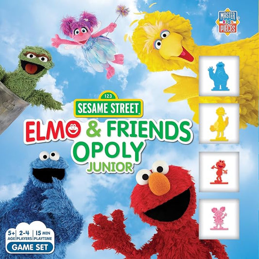 Masterpieces Sesame Street Elmo & Friends Opoly Junior Board Game - Sesame Street Monopoly for Kids, Ages 5+, Multi-Color, 2-4 Players