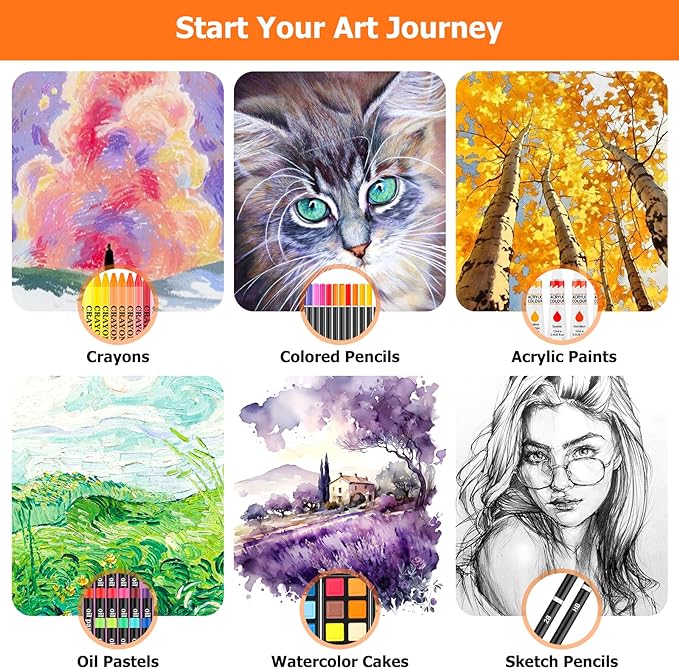 Soucolor Art Supplies, 192-Pack Deluxe Art Set Drawing Painting Supplies Art Kit with Acrylic Pad, Watercolor Pad, Sketch Book, Canvases, Acrylic Paint, Crayons, Pencils, Gifts for Artists Adults