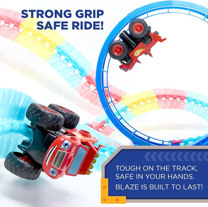 Blaze and The Monster Machine Race Track Set - 117-Piece STEM Playset with Flexible Glow Tracks - Official Nickelodeon Toys for Kids Ages 3 to 8 - Birthday Gifts for Boys & Girls by JitteryGit (Red)