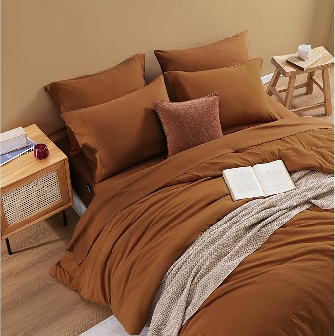 WRENSONGE California King Size Comforter Sets- 7 Pieces Soft Terracotta Bed in a Bag with Fitted Sheet, Flat Sheet, 2 Pillow Shams, 2 Pillowcases, Warm Bedding Sets for All Season