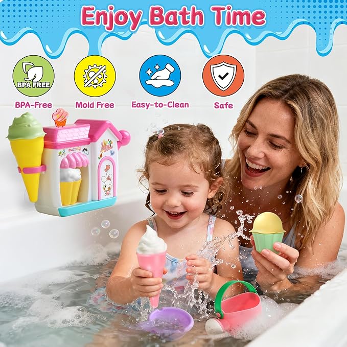 Bath Toys for Kids Ages 4-8 Ice Cream Foam Maker Bubble Pretend Play Cake Set Bath Toys for Toddlers 3-5 Bathtub Water Toy Birthday Gifts for 3 4 5 Year Old Girls Boys