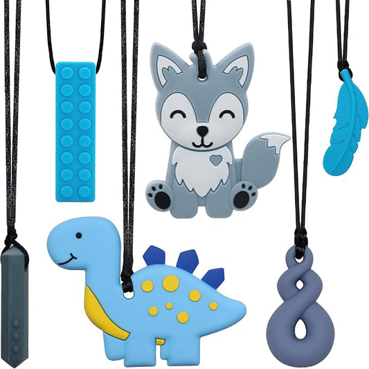 Chew Necklaces for Sensory Kids, Sensory Toys for Kids with Autism, ADHD, SPD, 6 Pack Chewy Necklace for Anxiety Fidgeting Relief
