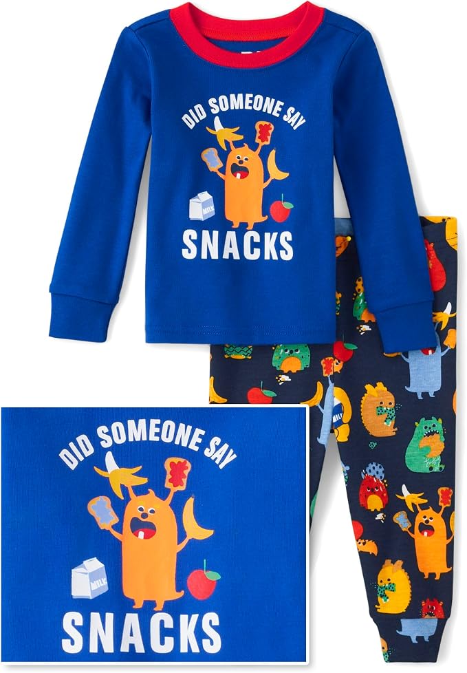The Children's Place baby boys Button Long Sleeve Top and Pants Snug Fit 100% Cotton 2 Piece Pajama Set