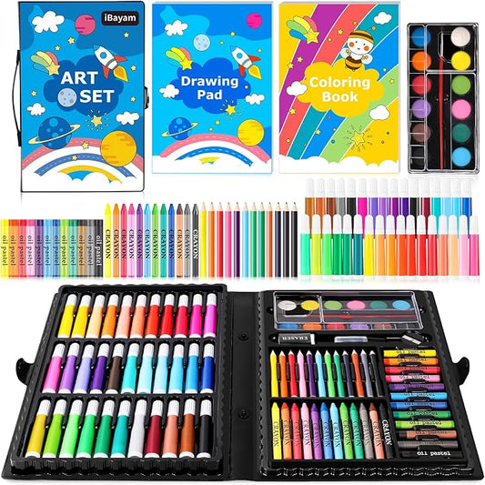 iBayam Art Supplies, 149-Pack Drawing Kit Painting Art Set Art Kits Gifts Box, Arts and Crafts for Kids Girls Boys Adult Artist, with Coloring Book, Crayons, Pastels, Pencils, Watercolor Pens & Cakes