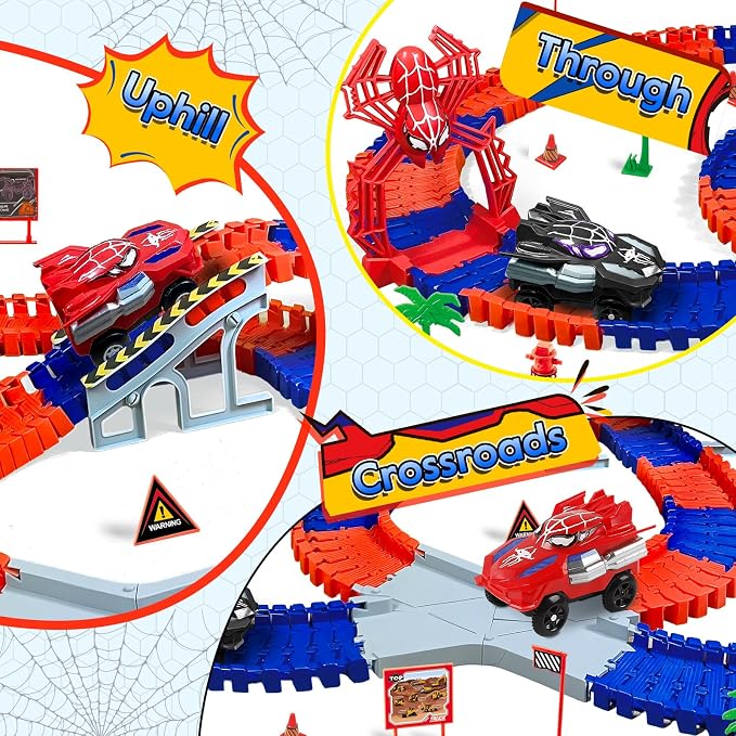 Spider Toys for Boys 4-6, 212 PCS Race Car Track for Kids Ages 4-8, Monster Truck 3+ Year Old Birthday Gift Toddler Cars Toy for 3+ Year Old Boy Girl